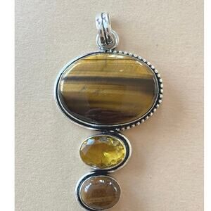 925 Sterling Large Tiger Eye Citrine Pendant